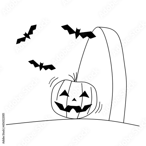 Illustration of pumpkin head at grave . Halloween celebration horror concept. Vector Illustration