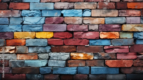Rainbow background. Multi-colored brick wall  art