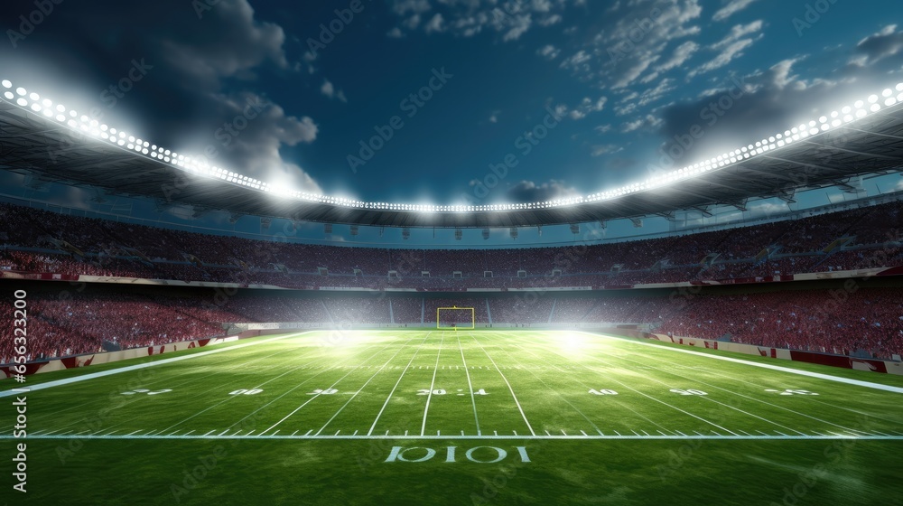 Fototapeta premium American football stadium with green grass field.