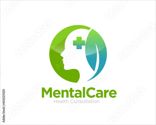 mental health care logo with hand and leaf figure for medical service