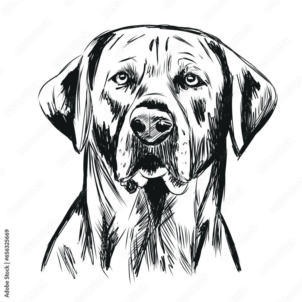 Cute realistic labrador dog  vector handdrawn illustration sketch of pet in colour portrait head