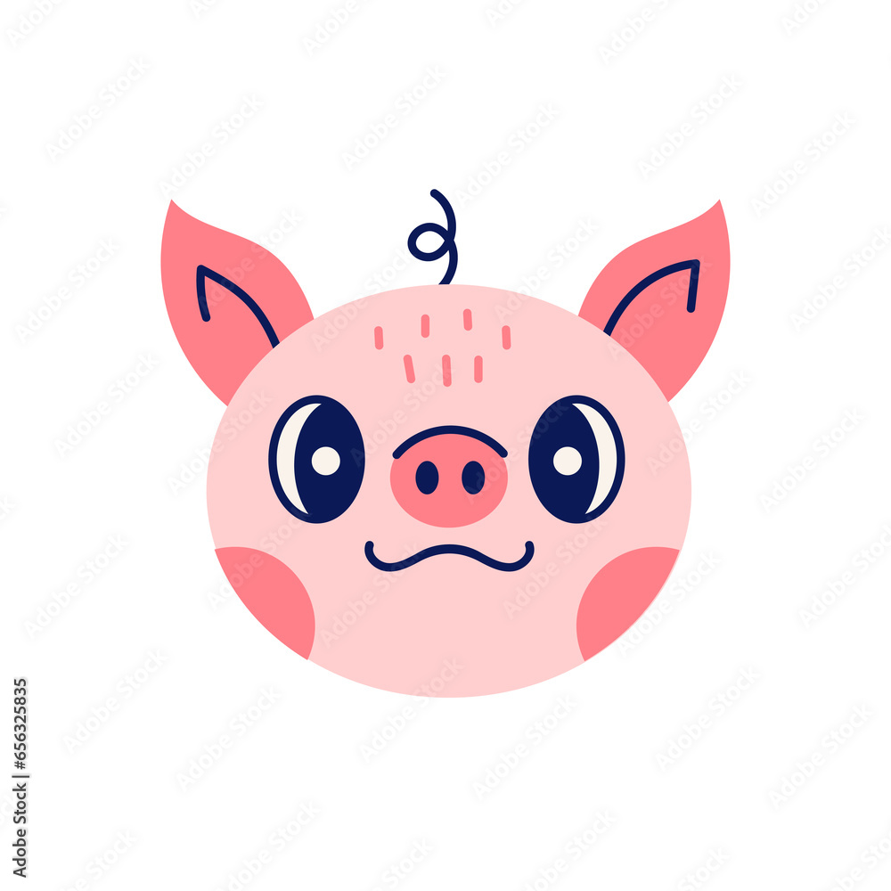 Funny pig head vector illustration in doodle style. Cute cartoon piglet portrait. Childish print. Pig mascot. Pork symbol. Funny pig head vector illustration in doodle style. Cute cartoon piglet portrait. Childish print. Pig mascot. Pork symbol.