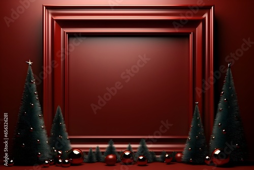 Elegant Red Frame with Festive Christmas Decor. generative ai