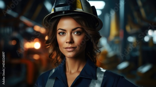 Engineer woman in Uniform and Safety Helmet.