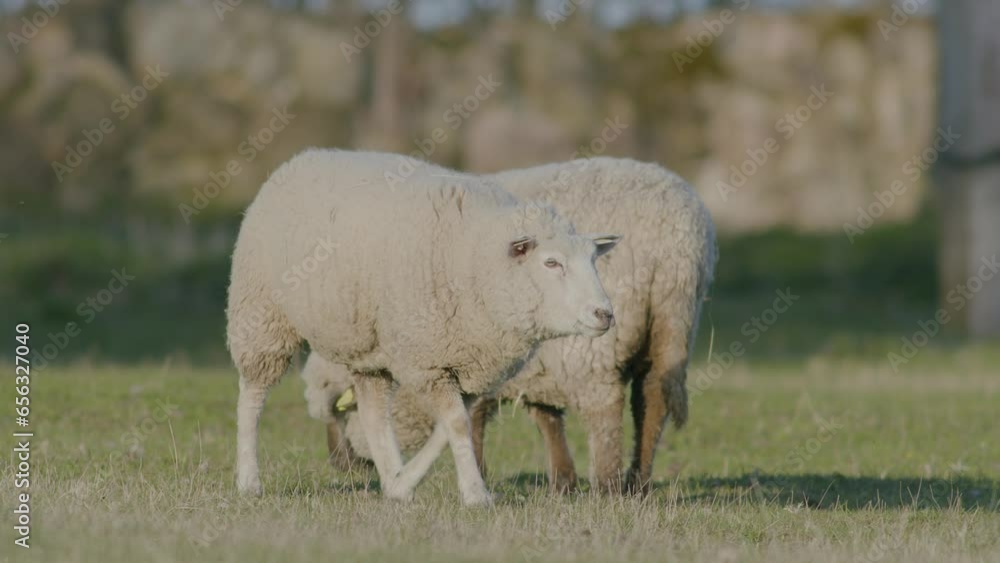 Black-headed and white-headed sheep in pasture Black-headed and white-headed sheep in pasture