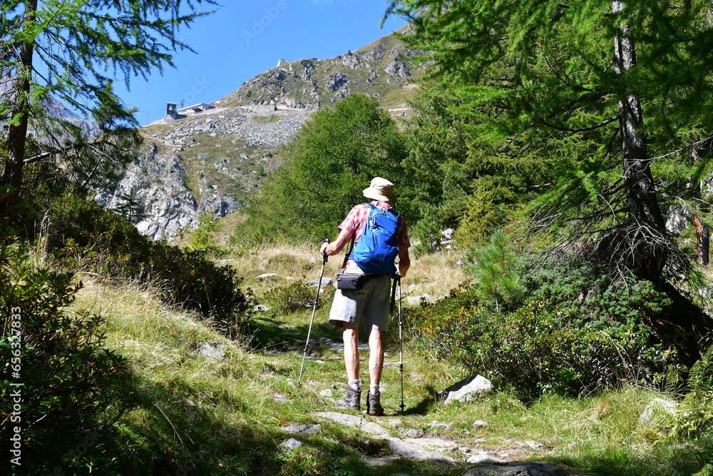 Mann wandert im Ultental in Südtirol 