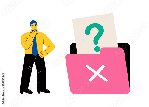 No data. No result, data not found concept. Business man with empty file folder. Flat vector illustration isolated on white background
