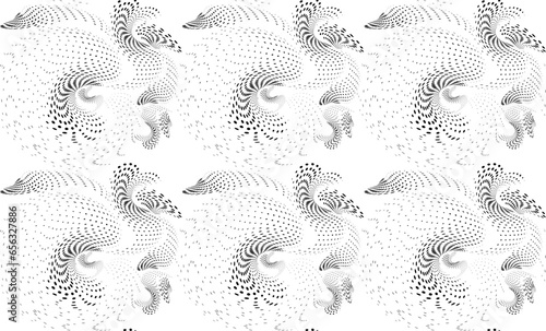 Seamless halftone pattern in polka dots. Stylized swan silhouette. Black outline on transparent. Vector.