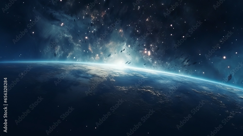 Fototapeta premium Planet earth on starry space background: a cinematic scene for sci-fi and fantasy designs