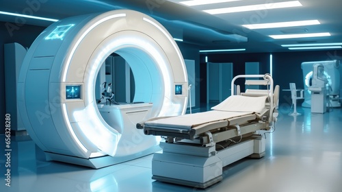 High-tech modern CT scan room.