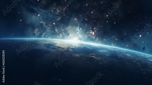 Planet earth on starry space background: a cinematic scene for sci-fi and fantasy designs