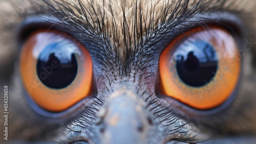 Extreme closeup portrait of an emu in the Australian outback. photo