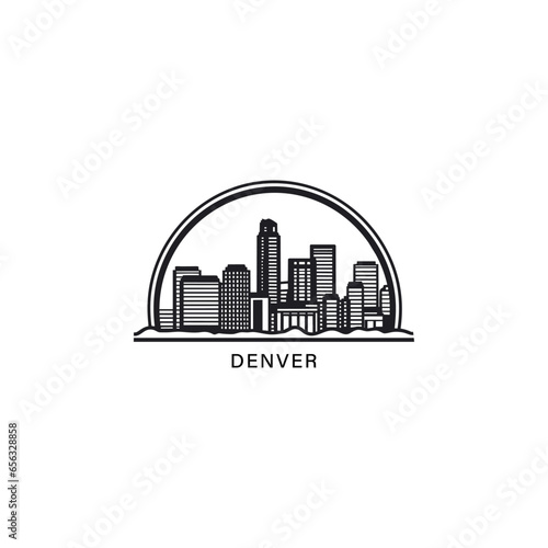 Denver US Colorado cityscape skyline city panorama vector flat modern logo icon. USA  state of America emblem idea with landmarks and building silhouettes. Isolated thin line graphic