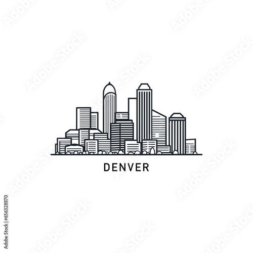 Denver US Colorado cityscape skyline city panorama vector flat modern logo icon. USA, state of America emblem idea with landmarks and building silhouettes. Isolated thin line graphic