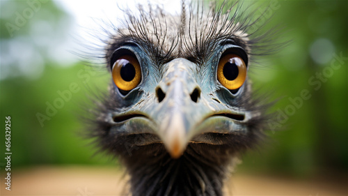Closeup portrait of an emu in the Australian outback. photo