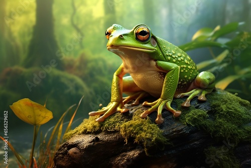 green frog on forest background. Generative AI