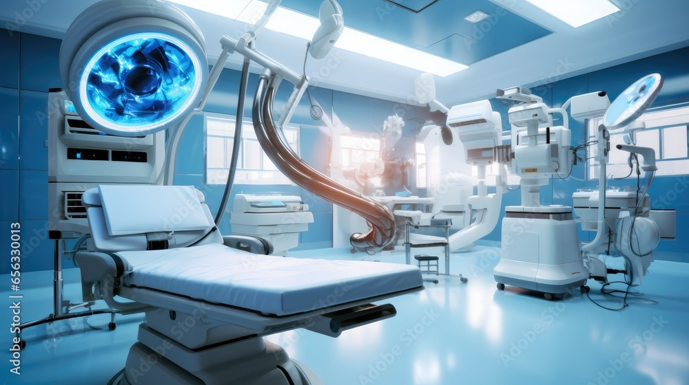 Modern operating room in a hospital, Medical devices for neurosurgery.