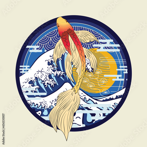 koi fish illustration design for sukajan is mean japan traditional cloth or t-shirt with digital hand drawn Embroidery Men T-shirts Summer Casual Short Sleeve Hip Hop T Shirt Streetwear