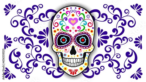 Day of the Dead, Holy Death, cartoon, animated mexican sugar skull 