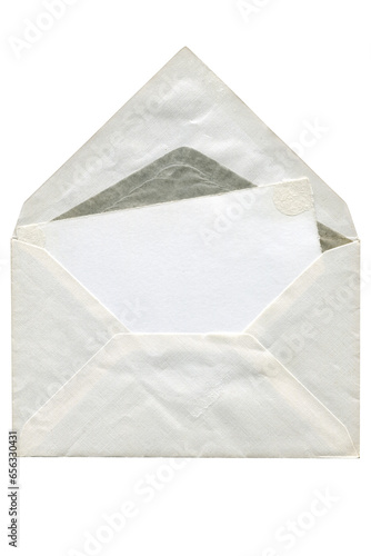 Vintage envelope front with card inside iisolated on a transparent background. Letter top view