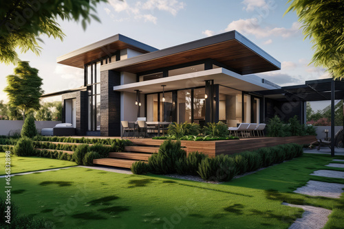 australian modern house design with a front lawn © Kien