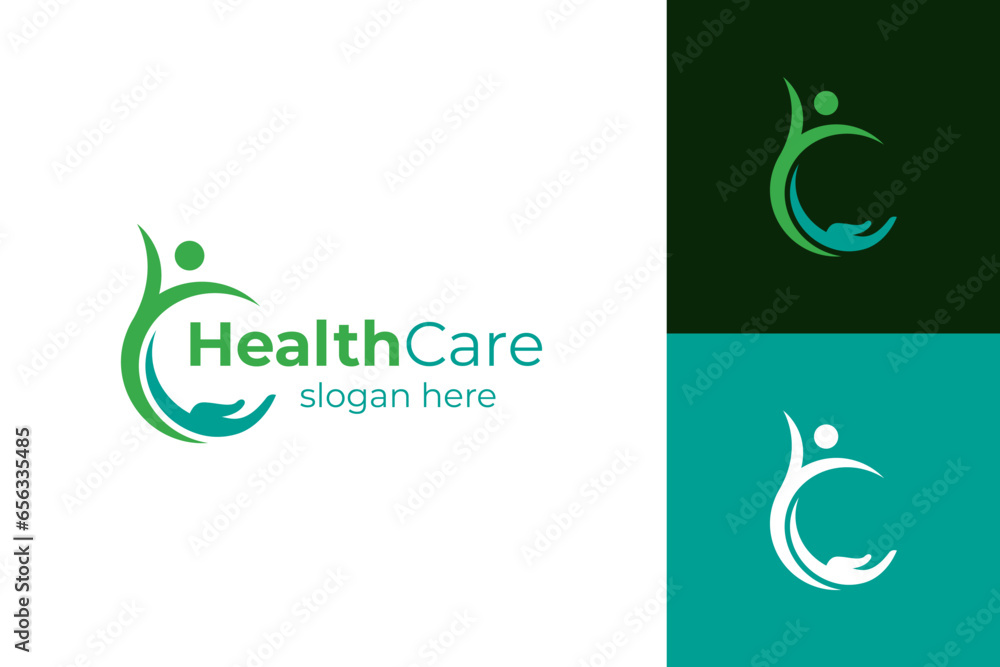 © Agung - People health care logo icon design. vector healthy life human symbol. happy person with hand care logo concept © Agung - People health care logo icon design. vector healthy life human symbol. happy person with hand care logo concept