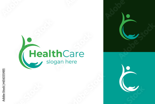 People health care logo icon design. vector healthy life human symbol. happy person with hand care logo concept