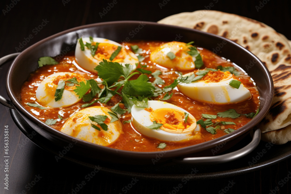 South Indian Style Egg Curry Recipe close-up in a plate on the table