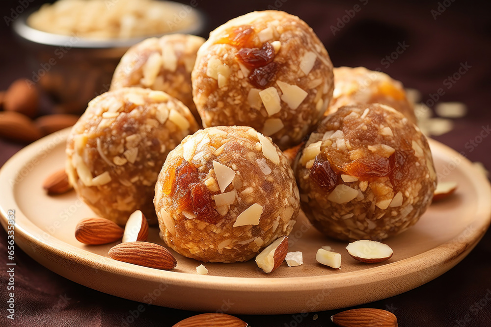 Indian sweet and healthy dry fruit laddu or laddoo