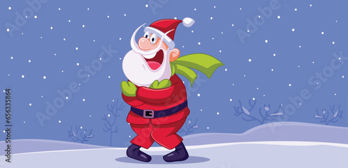 Santa Claus Freezing Outdoors in Winter Snow Vector Cartoon illustration. Santa suffering from hypothermia feeling uncomfortable 
