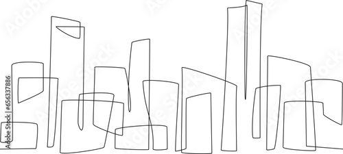 City landscape panorama seamless pattern. Continuous single line cityscape. One line Downtown landscape with skyscrapers. Architectural panorama. Hand drawn sketch with silhouettes, building. Vector