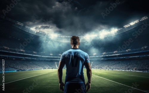 Back view of footballer sta...