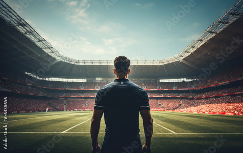 Back view of footballer sta...