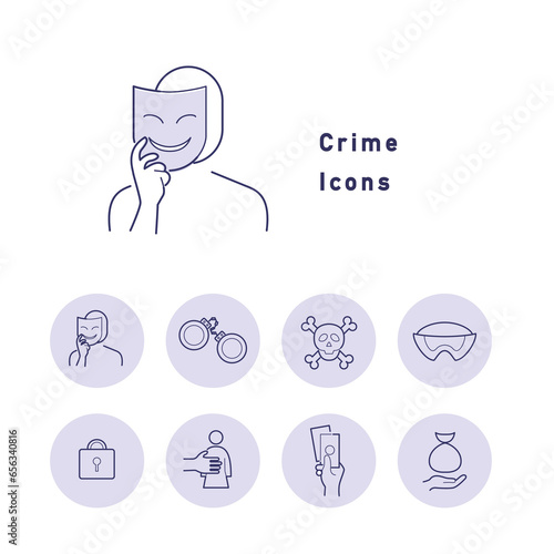 犯罪・司法・警察に関するモチーフのカラーアイコンセット