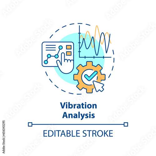 2D editable multicolor icon vibration analysis concept, simple isolated vector, predictive maintenance thin line illustration.