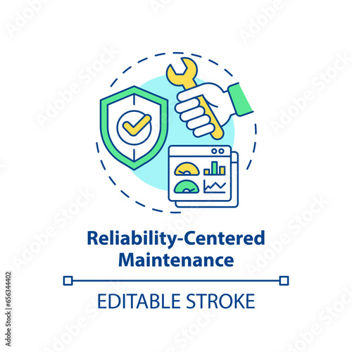 2D editable multicolor icon reliability centered maintenance concept, simple isolated vector, predictive maintenance thin line illustration.
