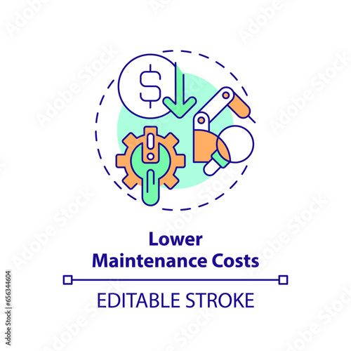 2D editable multicolor icon lower maintenance costs concept, simple isolated vector, predictive maintenance thin line illustration.