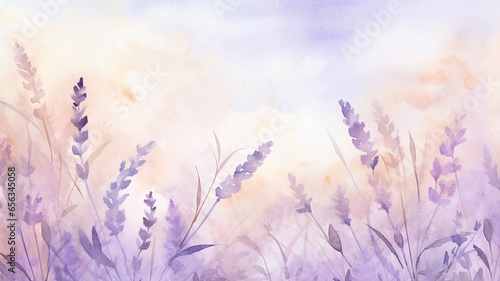 watercolor lavender background with a copy space, delicate soft pastel shade illustration greeting blank