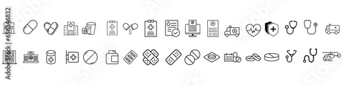 Medical icon vector set. Health illustration symbol collection. medicine sign. Pils logo.