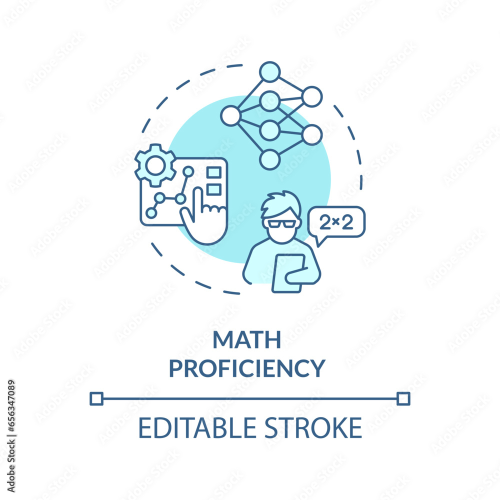 2D editable blue math proficiency icon, simple isolated vector, AI engineer thin line monochromatic illustration 2D editable blue math proficiency icon, simple isolated vector, AI engineer thin line monochromatic illustration