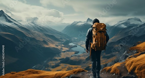 a person hiking in the mountains with a breathtaking view