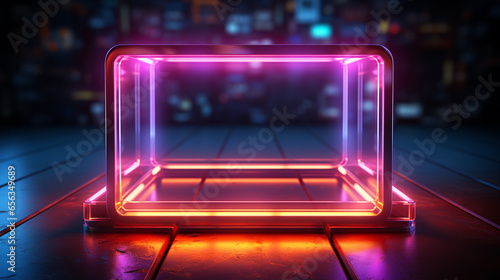 Square neon light.