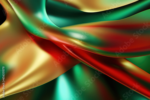 Abstract wavy Christmas background in red, green and gold colors.