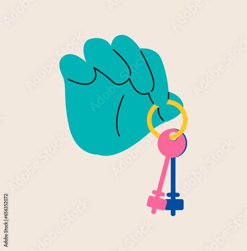 The hand holding a key. Colorful vector illustration