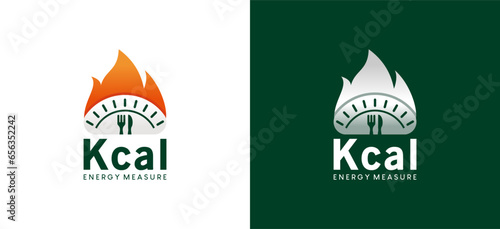 Kcal symbol logo for fat burning design food product symbol with measuring tool vector icon