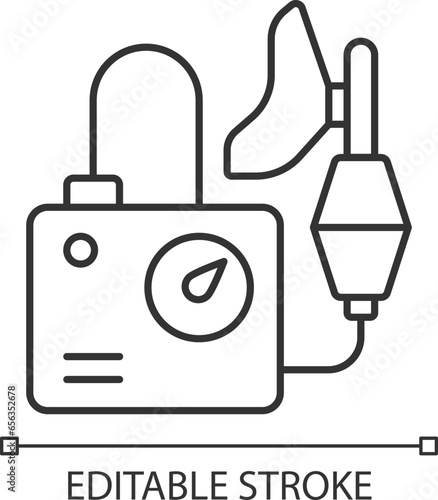2D pixel perfect editable black oxygen concentrator icon, isolated vector, thin line illustration representing medical care equipment.