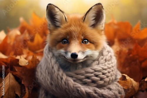 a fox wear scarves in autumn