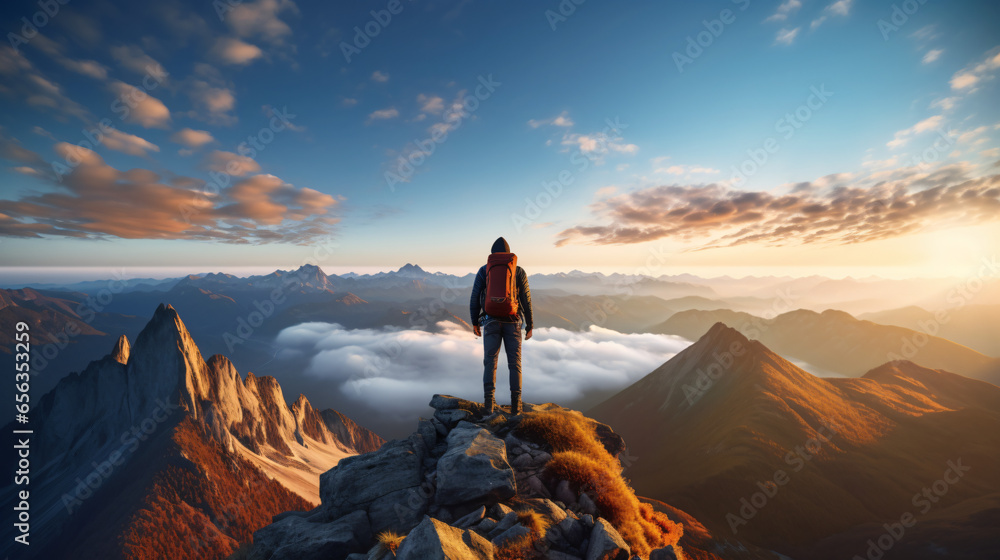 Hiker At The Summit Of A Mountain