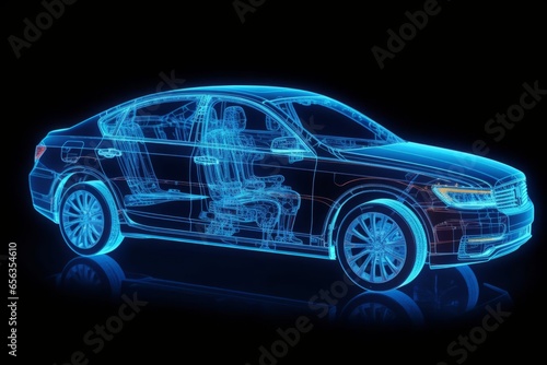 car x-ray blue transparent on a black background
