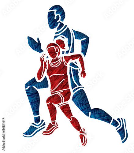 Group of People Running Together Runner Marathon Male and Female Run Action Cartoon Sport Graphic Vector